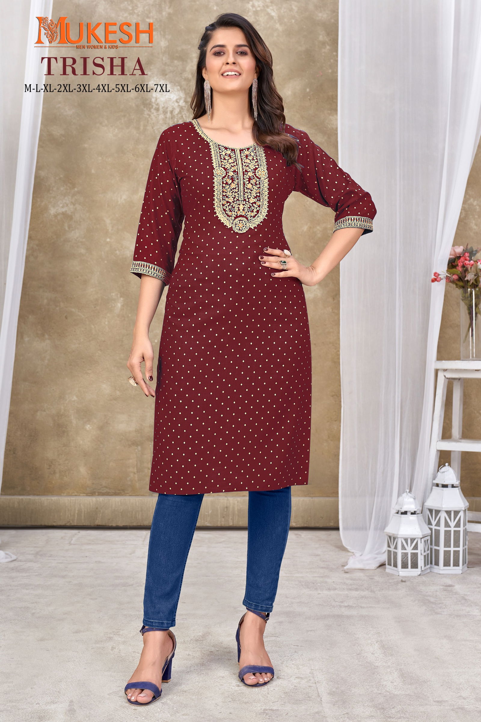 Trisha By Mukesh Rayon Embroidery Fancy Kurtis Wholesale Price In Surat
